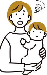 展示場巡りに疲弊する母子のイラスト